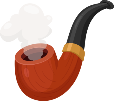 Geleneksel bir sigara piposunun, koyu saplı ve hafif ahşap kaseli küçük bir duman bulutu yaydığını gösteren bir çizim. Borunun etrafındaki bir bant sapı ve kaseyi birbirine bağlıyor..