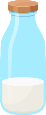 Açık mavi cam bir kavanoz, tabanı dolduran küçük miktarda beyaz sıvı içeren yuvarlak ahşap bir kapakla mühürlenir. Katı renkler ve yumuşak gölgeleme ile resimleme biçimi basittir.