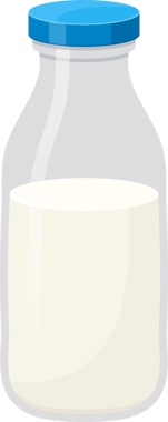 Basit bir illüstrasyon tarzında gösterilen cam bir şişe beyaz bir sıvı içerir ve parlak mavi bir kapakla mühürlenir. Olay yeri temiz ve minimal, şişeyi vurguluyor..