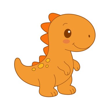 Bu resimde parlak turuncu kıvrımlı, sevimli bir karikatür dinozor var. Çocuk hayal gücünü ve çocuk medyası için uygun neşeli animasyonları çağrıştırıyor.. 