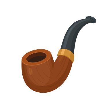 Tarzlı bir sigara piposu beyaz arka planda izole edilir. Boru, siyah bir sapa altın bir bantla bağlanmış kahverengi bir ahşap kaseye sahip..