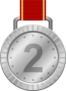 Kırmızı ve altın kurdeleli gümüş bir madalya. 2 sayısı yıldız aksanıyla çevrili merkezde belirgin bir şekilde gösterilir. Yarışmada ikincilik.