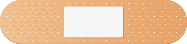 Ortasında dikdörtgen beyaz bir ped olan bej renkli yapışkan bir bandaj. Bandajın küçük, eşit aralıklı noktaları var ve yaraları kapatmak için tasarlanmış..