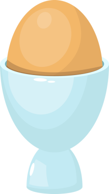 Bir vektör görüntüsü yumurta kabında haşlanmış bir yumurta gösterir. Yumurtanın altın rengi kahverengi bir kabuğu var ve açık mavi bir yumurta kabuğunun üzerinde koyu siyah bir zemin üzerinde duruyor..