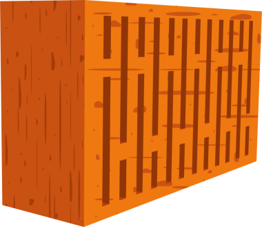 Bir turuncu blokta bir tarafında oyuk dikey çizgiler vardır. Blok siyah bir arkaplan üzerine kurulur, formunu vurgulayan bir kontrastlık oluşturur.