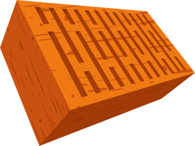 Eşit aralıklı delikli ya da yuvalı tek bir turuncu tuğlanın çizgi film çizimi. Tuğla bir açıya ayarlanmış, tüm tarafların görünmesini sağlıyor..