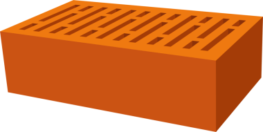 Görüntü, izometrik görüntüde turuncu, dikdörtgen bir tuğla gösteriyor. Üst yüzeyde birkaç kare delik var, bu da hafif bir tasarım olduğunu gösteriyor..