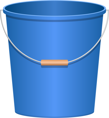Canlı mavi bir kova kullanıma hazır, gümüş sapı ve tahta sapı güvenli bir tutuş sunuyor. Pratik ve çok yönlü, güvenilir bir ev eşyası..