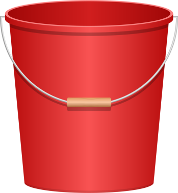 Kırmızı bir kova siyah bir arkaplan üzerine kuruludur. Kovada, kırmızıya karşı kontrastlı ahşap saplı gümüş bir tutacağı bulunuyor. Ayrı nesne.