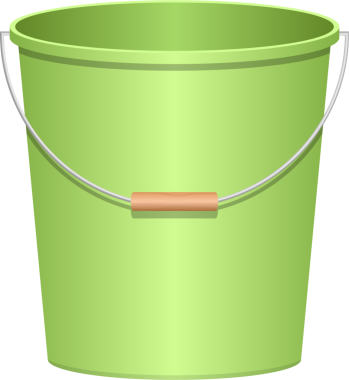 Açık yeşil bir kova tasviri. Sağlam metal sapı ve pürüzsüz tahta sapı var. Temiz, sağlam siyah bir arka planı var. Kova boş görünüyor..