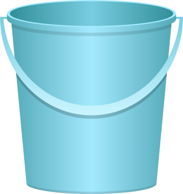 Bu, açık mavi bir kovanın düz siyah bir arkaplana karşı çizilmiş çizgi film tarzı bir çizimi. Kovanın sapı var. Kova boş..