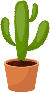 Çizgi filmdeki resimde, koyu kahverengi toprakla dolu terasotta renkli bir kapta bulunan dikenli dikenli dikenli dikenli bir kaktüs, siyah bir arkaplana karşı dizilmiş, canlı yeşil bir kaktüs sergileniyor..