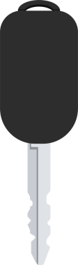 Görüntü, siyah zemin üzerine kurulmuş siyah plastik kabzalı gri metal bir araç anahtarı gösteriyor. Odak noktamız anahtarın şekli, kesimleri ve genel tasarımı..