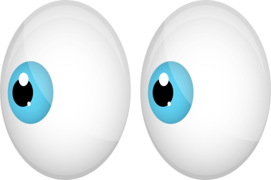 İki karikatür göz, basit, illüstrasyon tarzı, beyaz sklera, mavi süsen ve siyah gözbebekleri var. Bir gözü dümdüz, diğeri yana bakıyor..