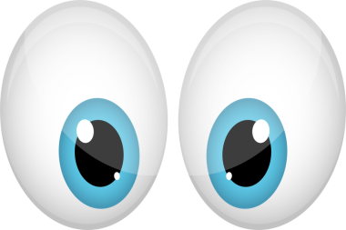 Dijital illüstrasyonda beyaz sclera, mavi iris ve siyah gözbebekleri olan iki karikatür göz görülüyor. Parlak bir ışık kaynağına işaret eden parlak yansımaları var..