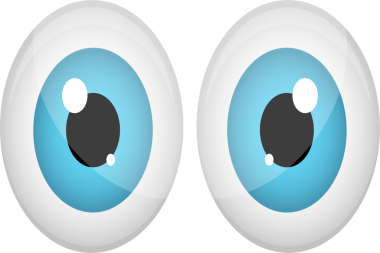 Tarzlı bir illüstrasyon bir çift parlak mavi çizgi film gözü gösteriyor. Her göz merkezi siyah bir göz bebeği ve küçük beyaz bir yansıma noktası içeriyor, parlak bir etki yaratıyor..