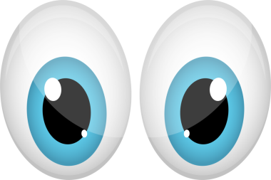 Bu görüntüde bir çift parlak mavi göz var, çizgi film tarzında yapılmış, tetikte ve anlamlı görünüyor. Gözler tam karşımızda..