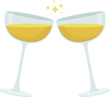 Kadeh tokuştururken iki saplı bardak birbirine vuruyor. Her bardak altın renginde köpüklü içecekle dolu, görünen kabarcıklar. Parlayan yıldızlar gökyüzünde süzülür..