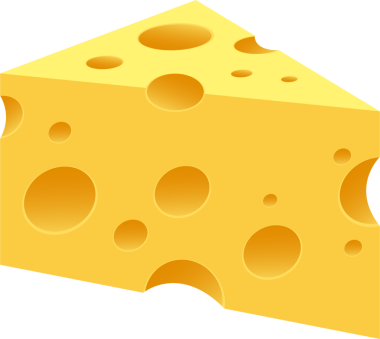 Sarı peynirin kama şeklindeki bir bölümü belirgin bir şekilde sergilenmekte ve blok boyunca çeşitli büyüklükteki deliklerden oluşan bir desen içermektedir. Bu bir mutfak zımbası..