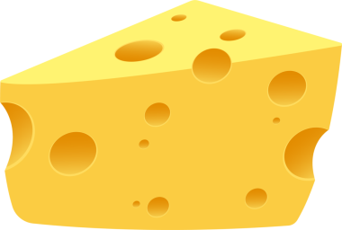 Üçgen bir İsviçre peyniri parçasının çizimi. Arkaplanda çeşitli boyutlarda delikler var. Peynir canlı sarı bir renktir..