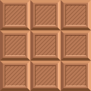 Bir üstten çekimde, köşegen çizgili dokuz kareye ayrılmış stilize çikolatayı tasvir ediliyor. Renk paleti kahverengi ve bronzlaşmanın çeşitli tonlarıdır..