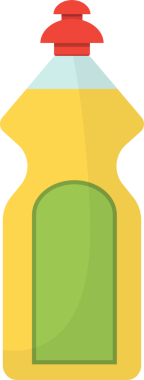 Tabak sabunu şişesi tasviri. Açık yeşil etiketli sarı bir vücudu, berrak bir boynu ve parlak kırmızı bir şapkası vardır. Tarzı basit ve temiz..