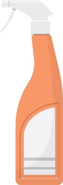 Beyaz tetik mekanizması olan şeftali renkli plastik sprey şişesinin dijital olarak yapılmış bir çizimi. Şişe, kişiselleştirme için boş bir beyaz etiket içeriyor.