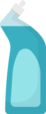 Bu illüstrasyon açık mavi sıvı temizlik çözeltisini gösteriyor. Konteynır plastik, başlığı bükülmüş ve üstü beyaz kapaklı..