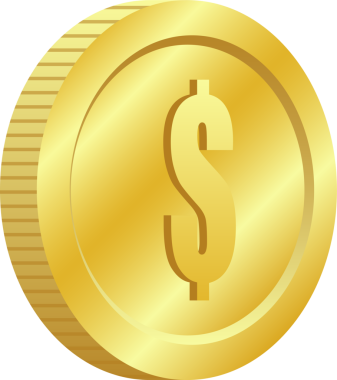 Ortasında bir dolar sembolü olan parlak bir altın sikke görüntüye hükmediyor. Bozuk para kenarı boyunca ayrıntılı çıkıntıları olan üç boyutlu gibi görünüyor..