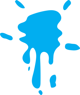 Soyut bir illüstrasyon, açık mavi bir boya sızıntısını açık siyah bir zemin üzerinde tasvir eder, uzun patikalar damlaları veya sıçramaları andırır. Bu izole grafik çarpıcı bir karşıtlık sağlar.