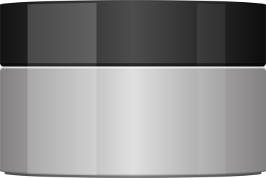 Bu yakın plan görüntü koyu, muhtemelen siyah kapaklı ve açık gri kapaklı bir kap gösteriyor. Kozmetik ürünleri veya yiyecek depolamak için kullanılabilir..