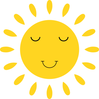 Görüntü, basit, gülen bir yüzü olan, çizgi film tarzı parlak bir güneşe sahip. Gözleri sevinçten kapalıdır. Sade bir arka plana sıcaklık ve pozitiflik yayar..