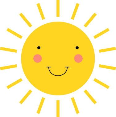 Görüntü, gülen yüzlü çizgi film tarzı bir güneşi yansıtıyor. Güneş parlak sarıdır ve ışınlarla çevrilidir. Pembe yanakları ve siyah bir arka plana karşı basit bir gülümsemesi var..