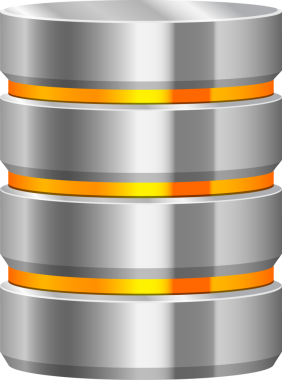 Parlayan turuncu halkaları olan gümüş bir silindir. Veri depolamayı, veritabanlarını ve sunucu altyapısını basit ve görsel bir şekilde sembolize eder..