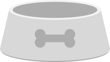 Açık gri bir evcil hayvan yemeğinin basit bir çizgi film çizimi. Yuvarlaktır ve yan tarafında bir kemik amblemi ve düz beyaz bir arka planı vardır..