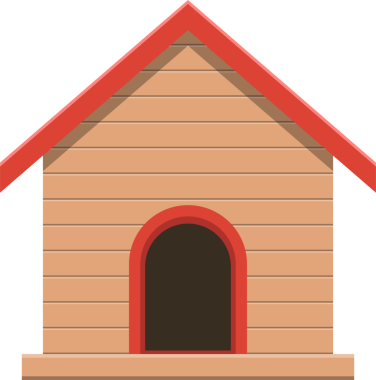 Kaprisli bir illüstrasyon, açık kahverengi ahşap bir dış görünüşü, kırmızı bir çatısı, kemerli bir kapısı ve tabanı olan, davetkar bir hayvan barınağı yaratan rahat bir köpek kulübesi sunar..