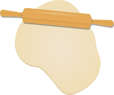 Düz hamurun üzerine bir merdane yerleştirilir. Tahta merdane hamuru boyunca uzanır, pişmiş gıdaları hazırlamak için hazırlanır..