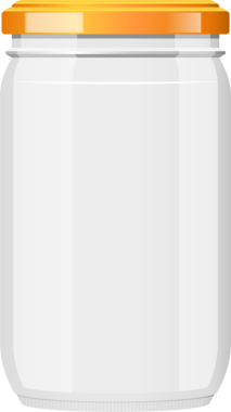 Plastik bükülmüş boş bir cam kavanozun dijital olarak oluşturulmuş bir görüntüsü, turuncu kapağı olan bir vida. Kavanoz yiyecekleri korumak için hazır..
