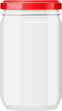 Basit silindirik şekilli cam bir kavanoz parlak kırmızı bir kapakla kaplıdır. Kavanoz boş, reçel, turşu ve diğer malzemelerle doldurulmaya hazır..