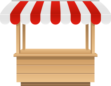 Bu görüntüde dijital olarak hazırlanmış bir ahşap tezgah var. Kırmızı ve beyaz çizgili bir kubbe tezgahın üstünde, zıt bir siyah arkaplan üzerine kurulmuş. Kabin boş görünüyor..