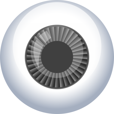 Bu bir gözün dijital çizimi. İris detaylı, gölgeli bir tasarıma sahiptir, ona beyaz sklera içinde karmaşık ve neredeyse mekanik bir görünüm verir..