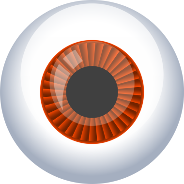 Beyaz arka planda turuncu ve siyah bir iris olan bir insan gözünün yakın plan çizimi. Resimler gerçekçi ve detaylı..