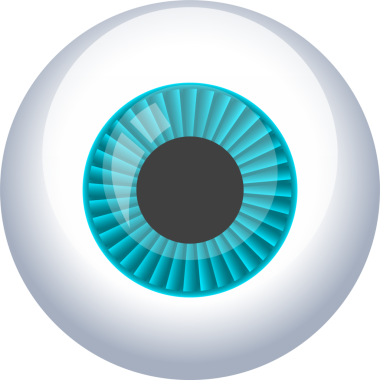 Gerçekçi bir gözün ayrıntılı çizimi. İris açık mavi ve koyu göz bebeğinden yayılan karmaşık çizgiler var. Gözün parlak, beyaz bir yüzeyi var..