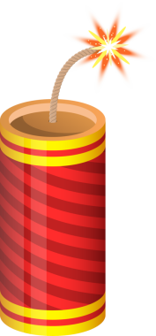 Dijital bir illüstrasyonda kırmızı ve sarı fünyeli bir fişek yer alır. Koyu siyah bir zemine dayanan havai fişek, enerjiyle patlamaya hazır görünüyor..