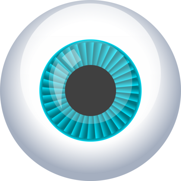 Gerçekçi bir gözün ayrıntılı çizimi. İris açık mavi ve koyu göz bebeğinden yayılan karmaşık çizgiler var. Gözün parlak, beyaz bir yüzeyi var..