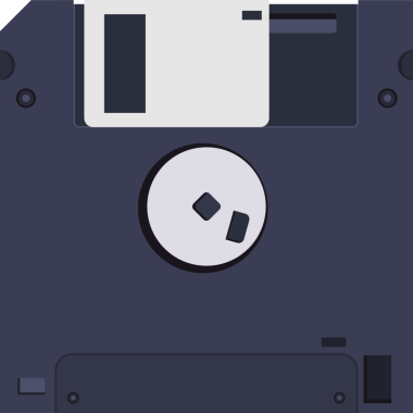 Eski bilgisayar sistemleri için nostalji uyandıran, karanlık bir zemin üzerine kurulmuş, klasik veri depolama çözümlerini anımsatan bir disketin vektör çizimi.