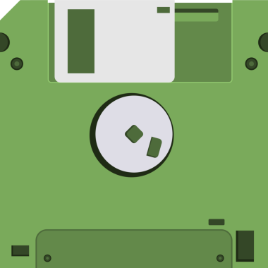 Bu görüntüde eski bir 3.5 inçlik disket var. Bu tip diskler bir zamanlar dijital bilgi depolamak için kullanılırdı. Düz vektör biçimi ve yeşil renkle gösterilir..