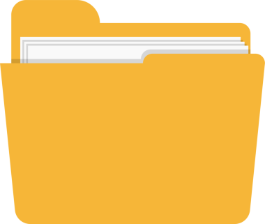 Veri depolama, bilgi yönetimi ve genel ofis yönetimini sembolize eden, kağıt kağıtlar içeren turuncu bir klasörün düz bir vektörü.