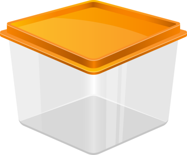 Temiz, kare şeklindeki bir depolama konteynırının görüntüsü. Turuncu bir kapak içeriyor ve modern bir tasarım ile gıda veya ev organizasyonunun kullanımını öneriyor..