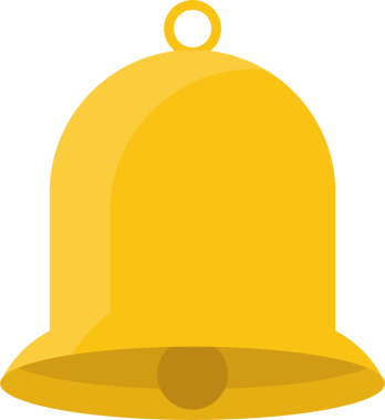 Altın bir çanın dijital bir illüstrasyonu koyu bir arkaplana kurulur. Zil basit, klasik bir şekle sahip, açık ve yankı uyandıran bir halka..